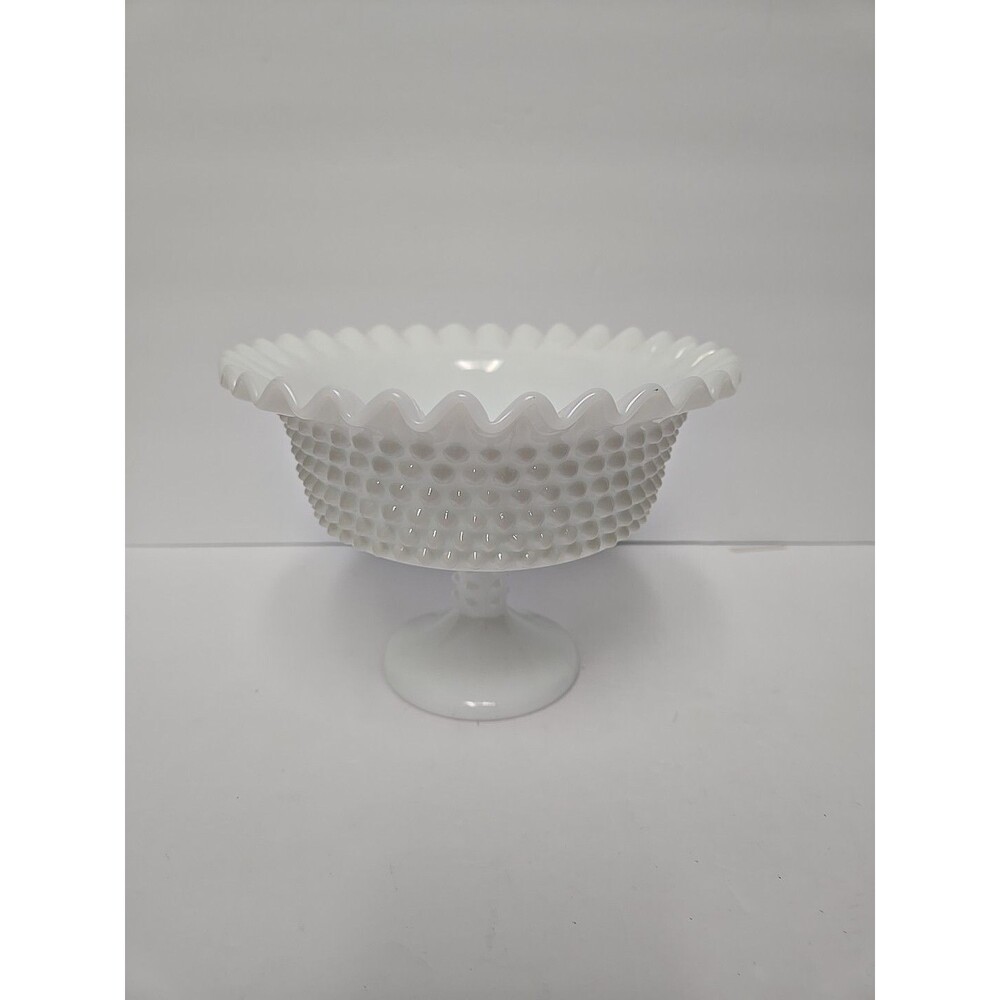Vintage LE Smith Milk Glass Hobnail Large Footed Compote Coordinates with Fenton